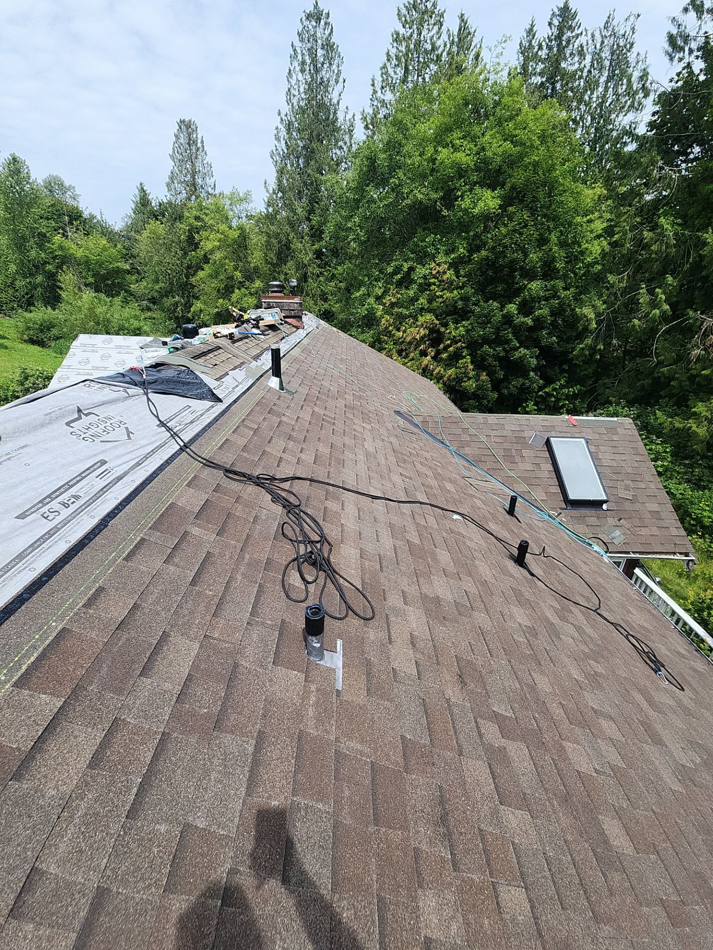 Mid-installation view during Heather Grey asphalt shingle roof project in Lake Stevens, WA