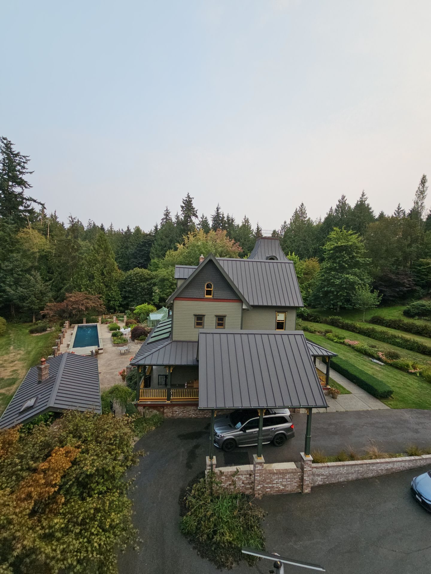 Detail of Black Carbon standing seam metal roof showing craftsmanship in Stanwood, WA