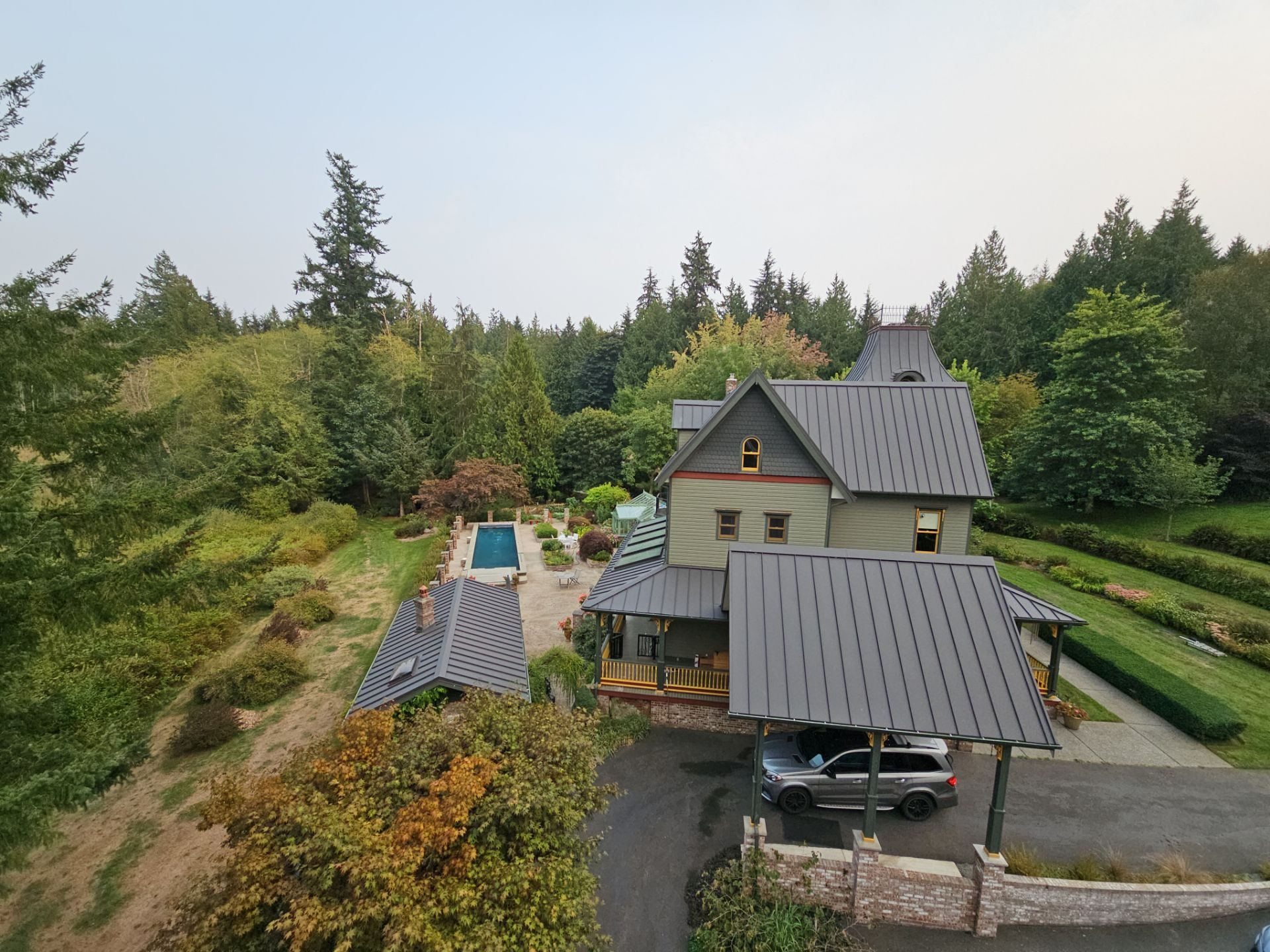 Close-up of Black Carbon standing seam metal roof finish in Stanwood, WA
