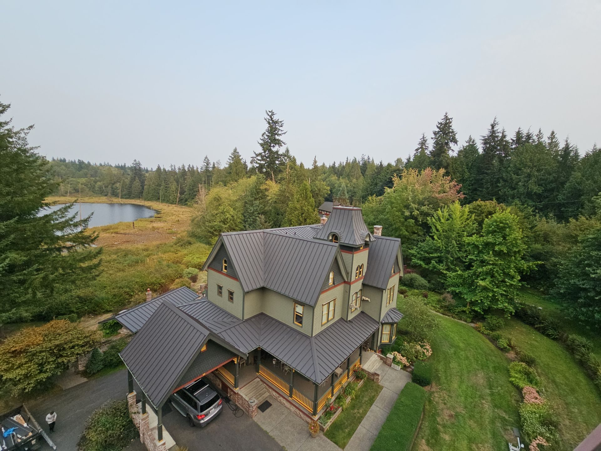 Roof plane detail showing Black Carbon standing seam metal pattern in Stanwood, WA
