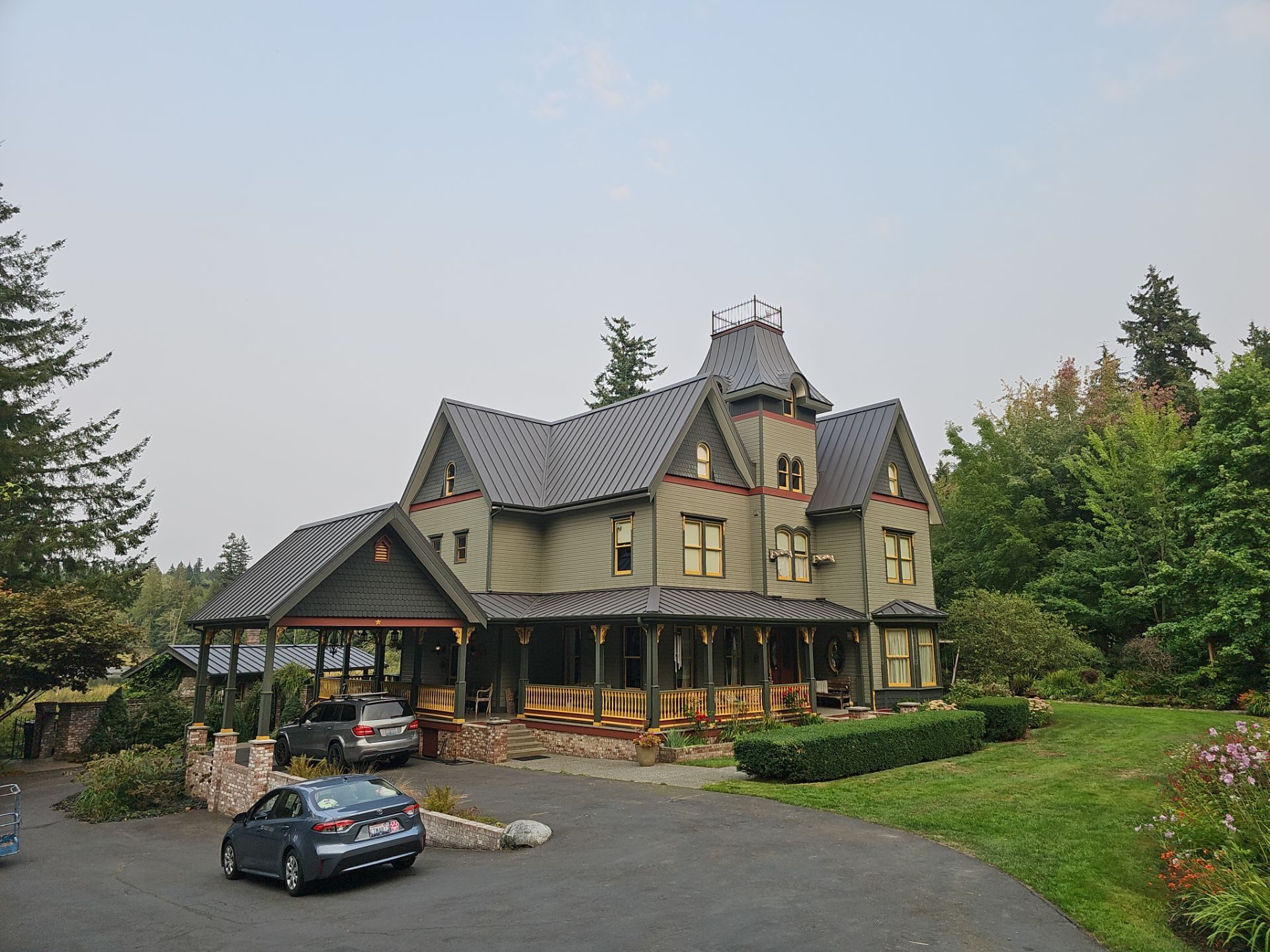 Sobotta Residence, Stanwood, drone aerial of Black Carbon standing seam metal