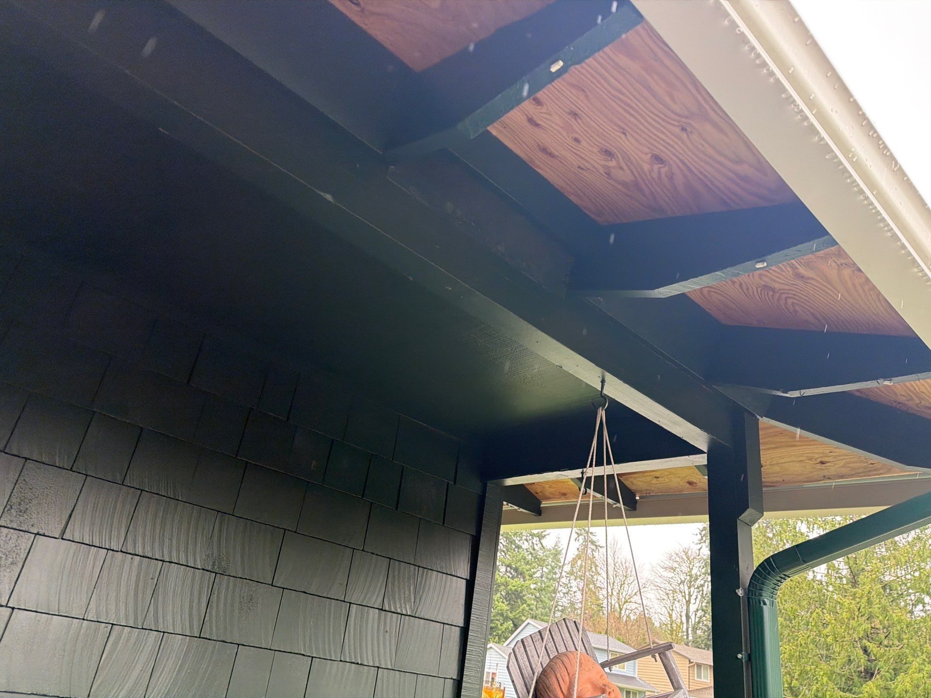 Roof plane detail showing Cascade Gray standing seam metal pattern in Woodinville, WA