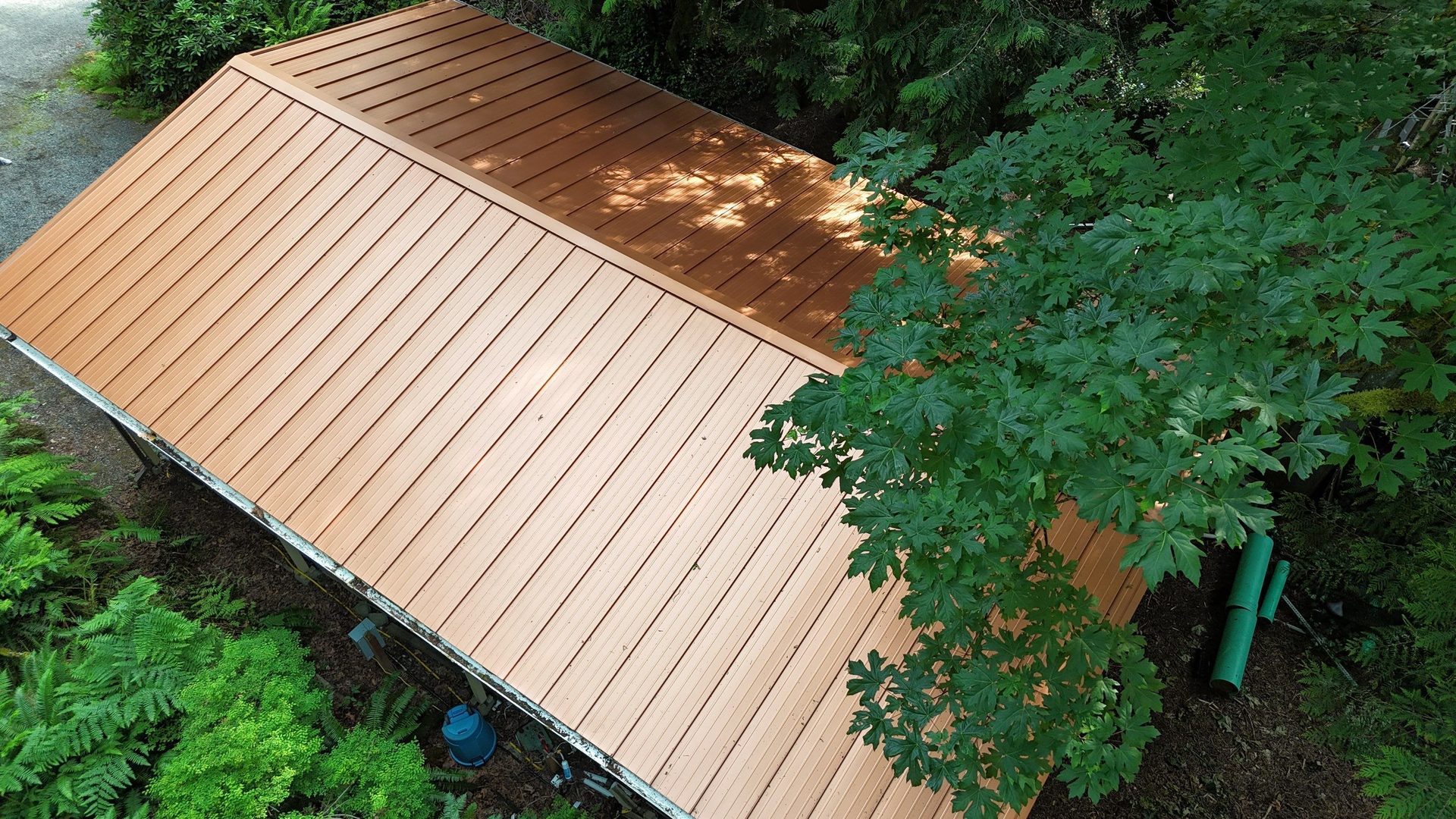 Close-up of Copper Penny standing seam metal roof finish in Marysville, WA