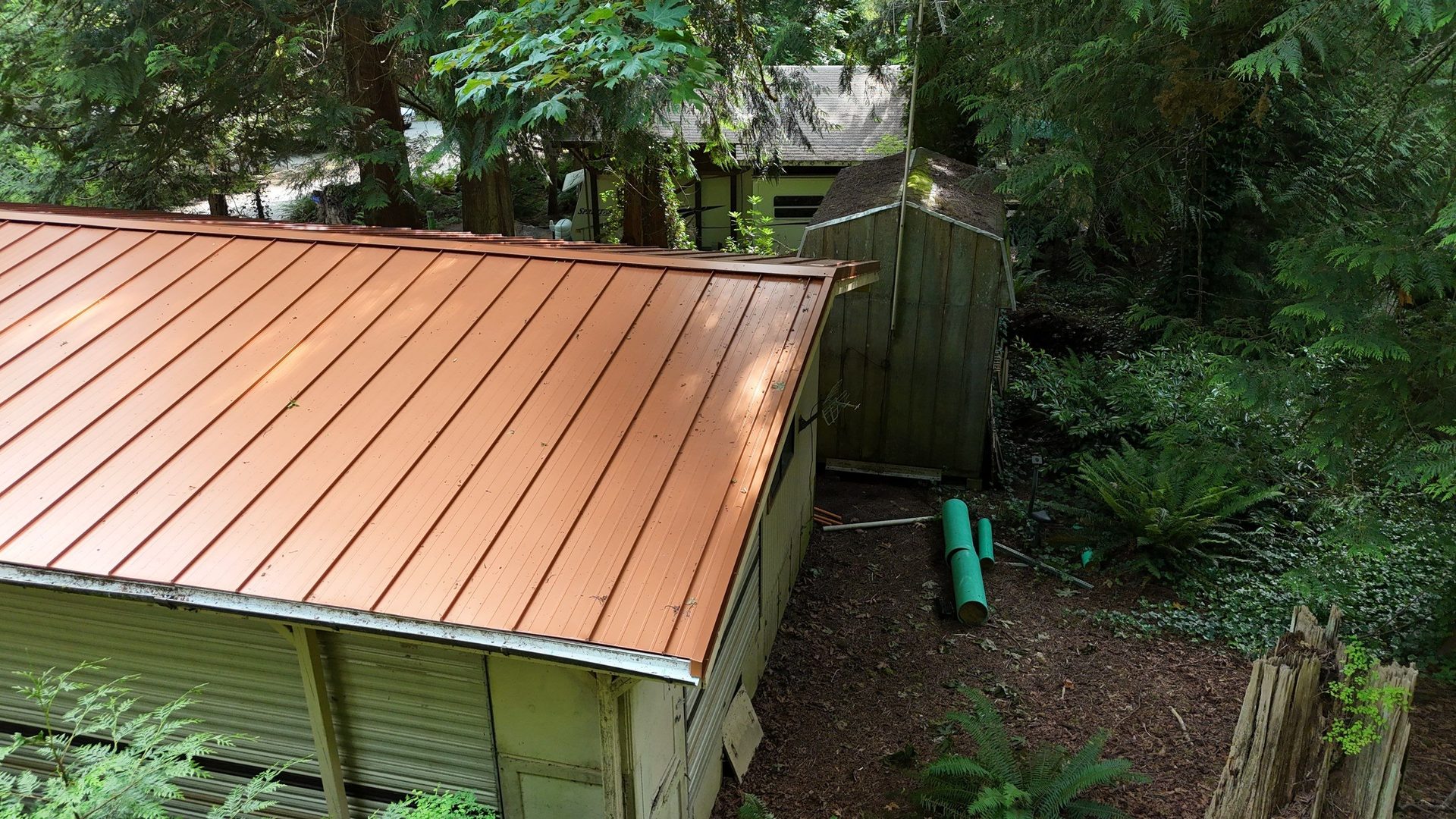 Copper Penny standing seam metal roof line and edge detail in Marysville, WA