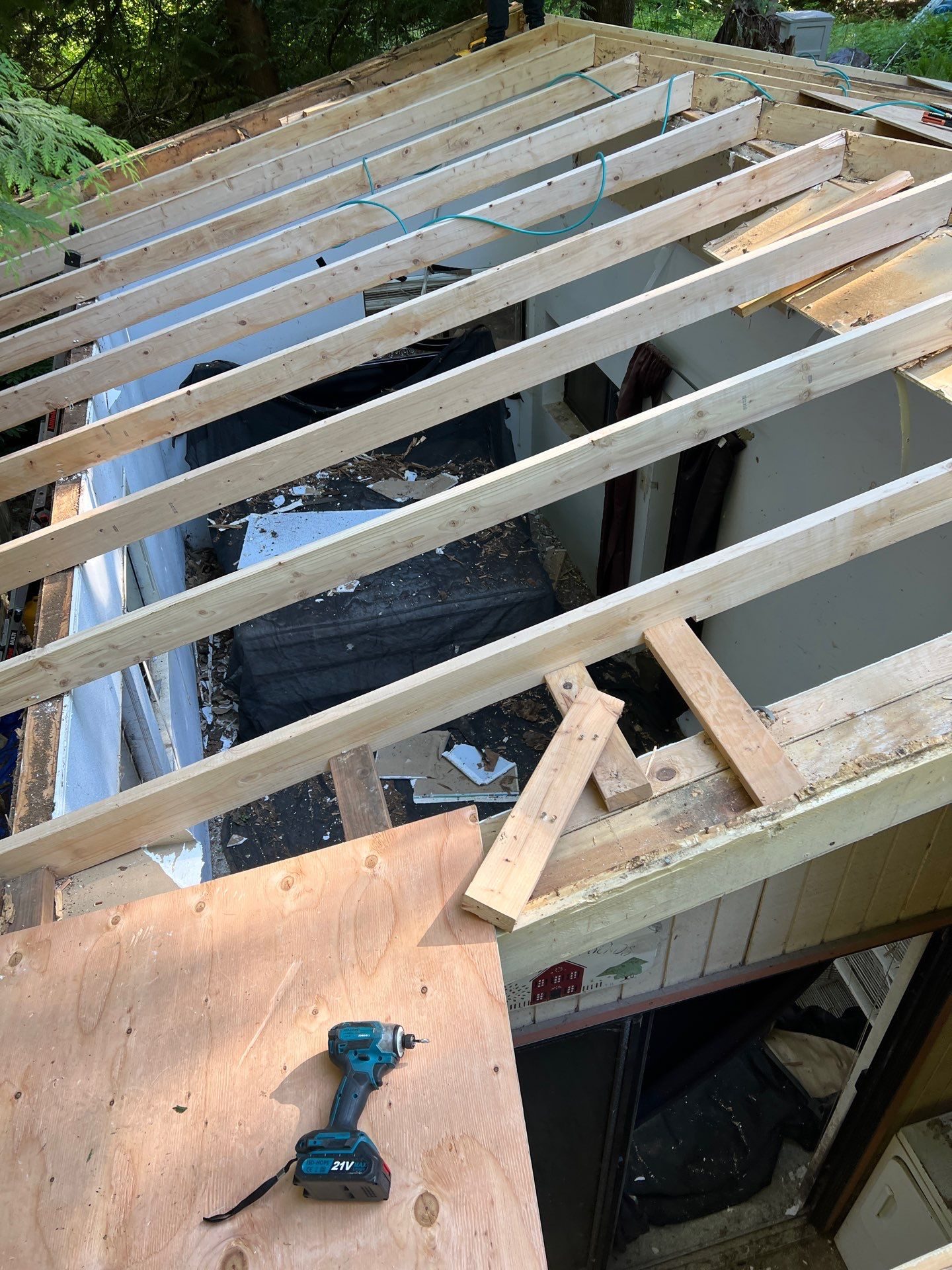 Mid-installation view during Copper Penny standing seam metal roof project in Marysville, WA