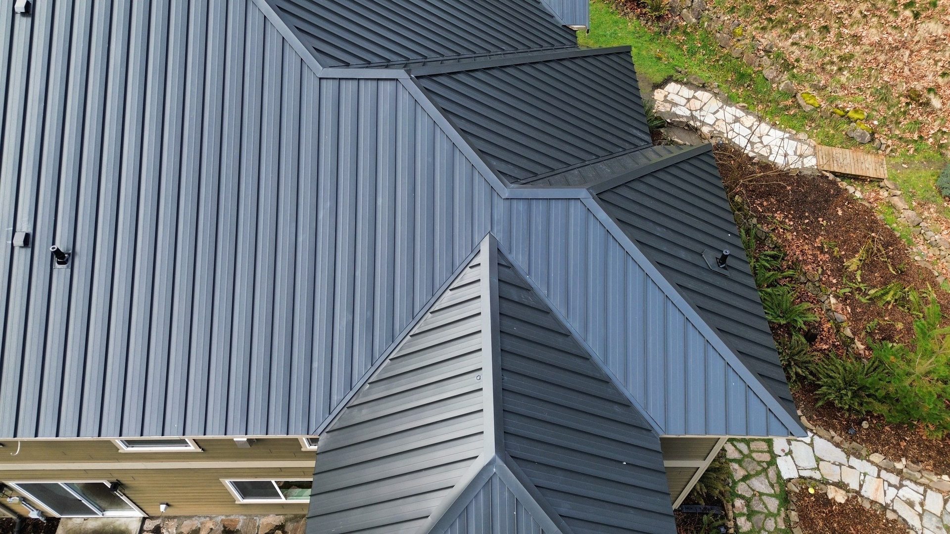 Matte Black standing seam metal roof installation by Amor Roofing in Snohomish, WA